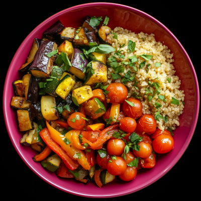 Vibrant Vegetarian Dish on Fuchsia Plate