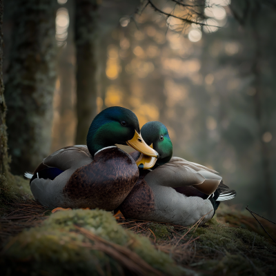 Cuddling Ducks in the Forest