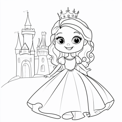 Cute Princess in Front of Castle