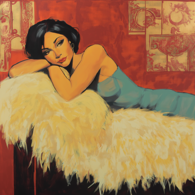 Woman Lounging on Fluffy Sofa