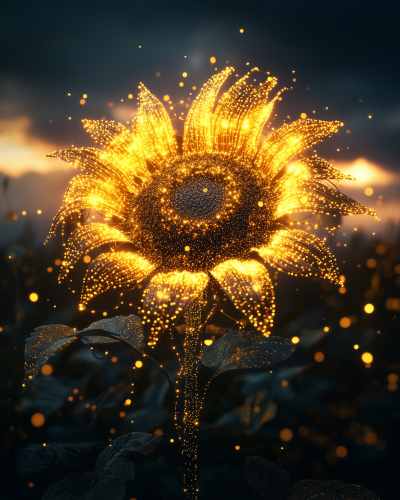 Digital Sunflower in the Night Sky