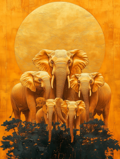 Golden Elephants Illustration