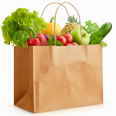 Brown Shopping Bag with Fresh Groceries