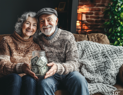 Joyful Senior Couple on Sofa