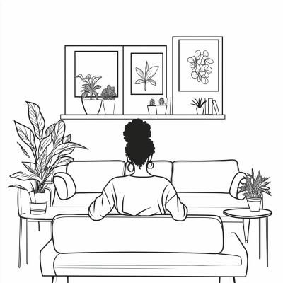 Minimalist Ebony Woman in Living Room