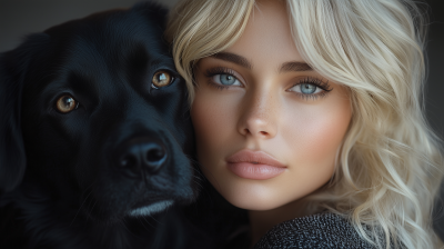 Blonde Plus Size Model with Doberman