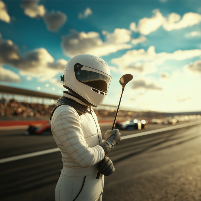Race Car Driver with Golf Club