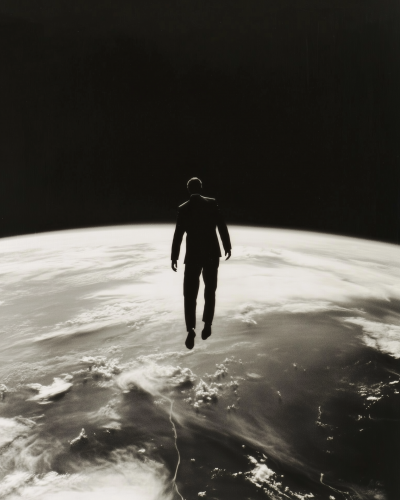 Man Floating Above Earth