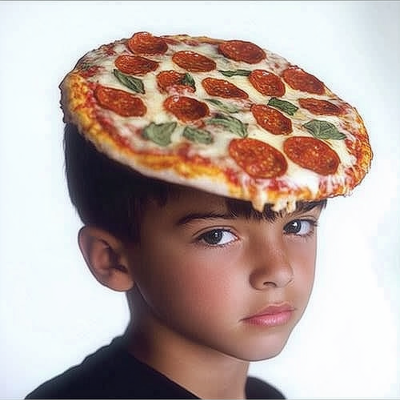 Boy Wearing Pizza Hat