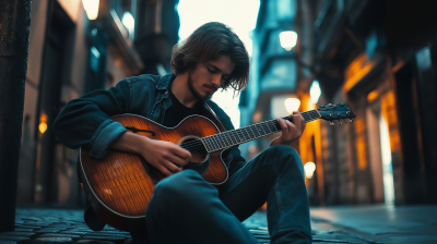 Street Guitarist in Retro Futuristic World