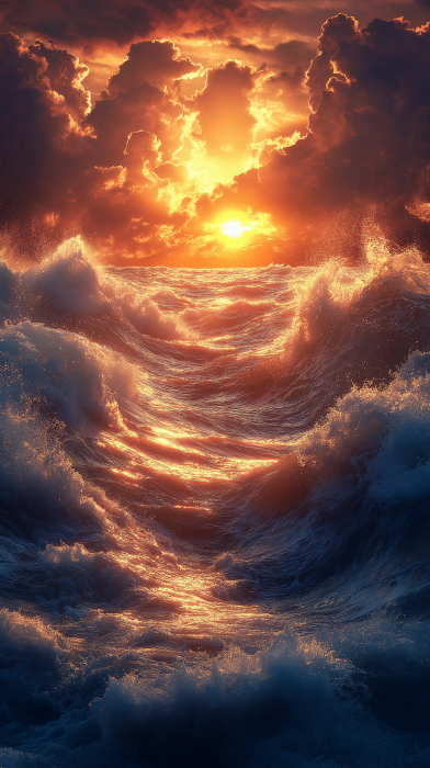 Sunset Over Rough Seas