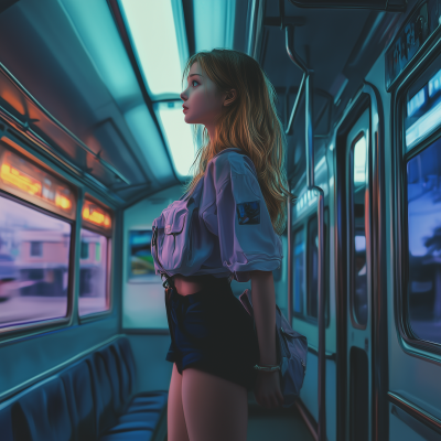 Girl Standing on Train