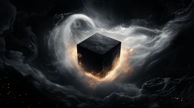 Flames Surrounding a Black Cube