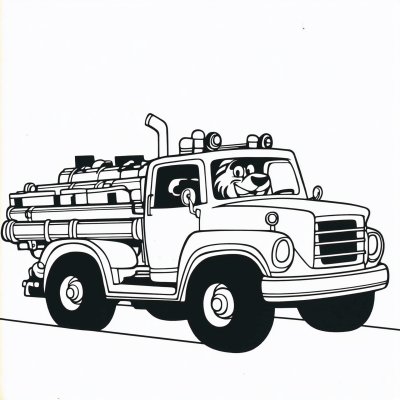 Tiger Driving Firetruck Coloring Page
