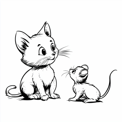 Cat and Mouse Coloring Page
