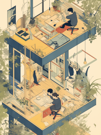 Isometric Technical Drawing of an Architecture Studio