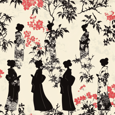 Japanese Kimono Pattern Silhouettes