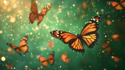 Monarch Butterflies on Green Background