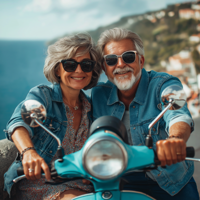 Happy Couple Riding Scooter