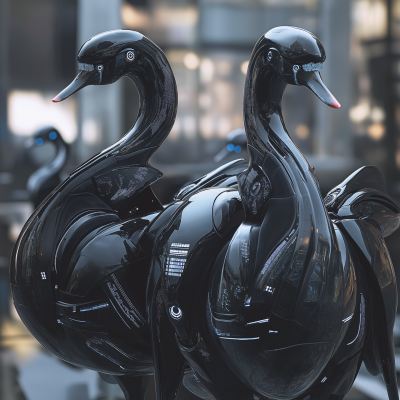 Futuristic Forum with Robots and Swans