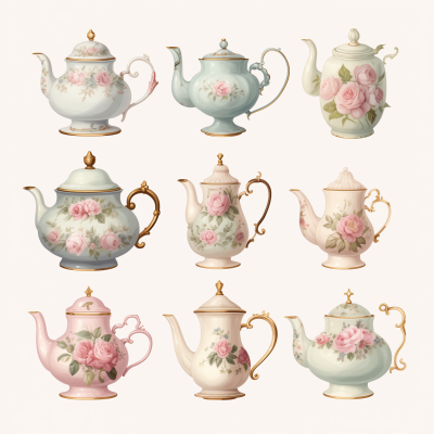 Vintage Tea Pot Set in Pastel Colors