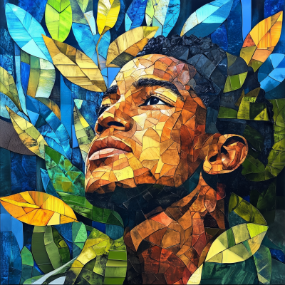 Hispanic Man Surrounded by Leaves