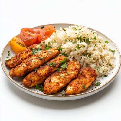 Iraqi Chicken Strips with Rice Pilaf