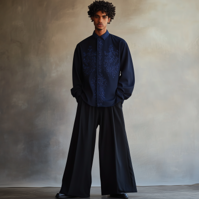 Male Model in Navy Blue Shirt