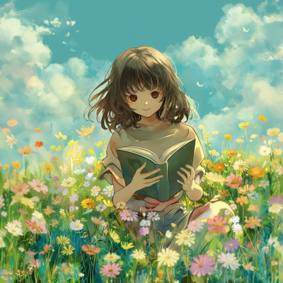 Manga Girl on Flower Meadow