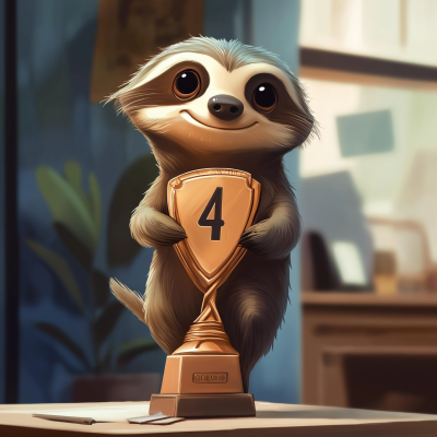 Cartoon Sloth with Trophy