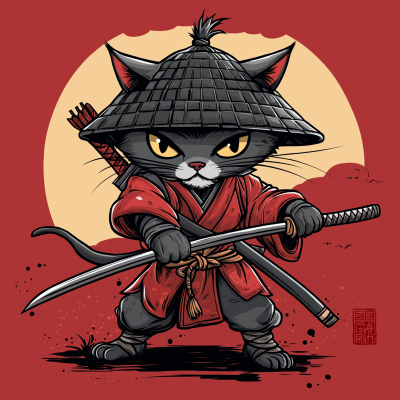 Cartoon Cat Samurai