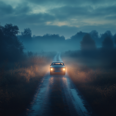 Twilight Drive Through Fields