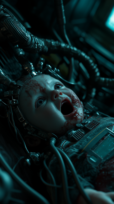 Evil Baby in Cradle