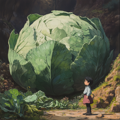 Chinese Cabbage in Studio Ghibli Style