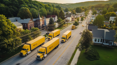 Drone Shot of Yellow Semis