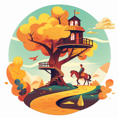 Horse with Rider and Tree House