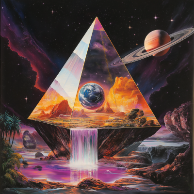 Floating Glass Pyramid in Space