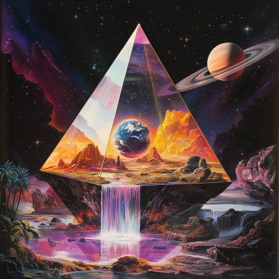 Floating Glass Pyramid in Space