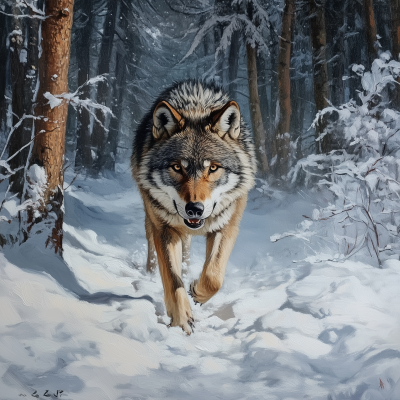 Wolf in Snowy Forest