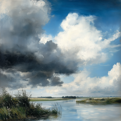 Serene Landscape with Dramatic Clouds