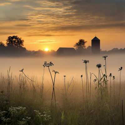 Serene Sunrise in Rural Landscape