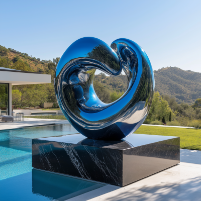 Contemporary Blue Heart Sculpture