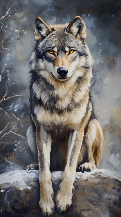 Grey Wolf Oil Painting