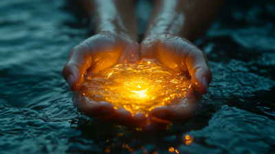 Girl Holding Light in Ocean