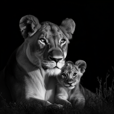 Mother Lion with Cub