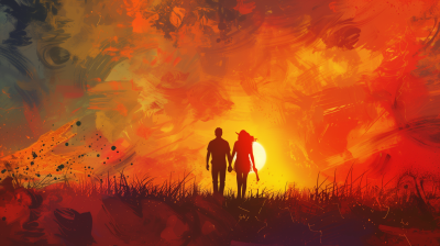 Couple Walking Towards Sunset