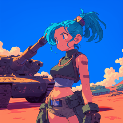 Bulma in Front of a Tank