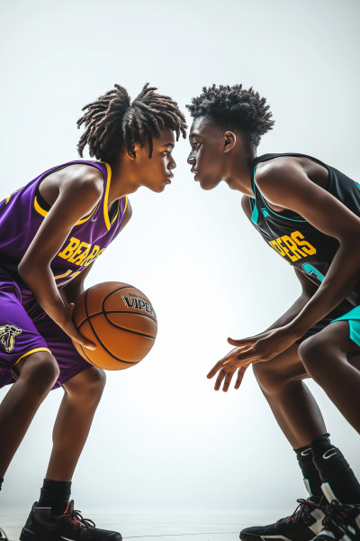 Intense Basketball Duel