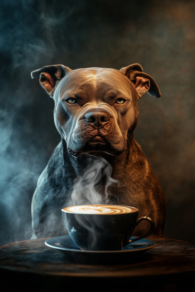 Grumpy Pitbull with Coffee