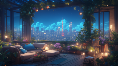 Nighttime Rooftop Garden